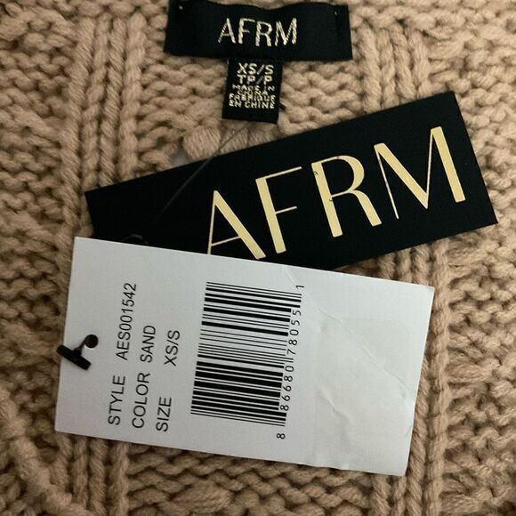 AFRM Sweater Tunic Chunky Cable Knit V Neck Tan Sand Boston Long Oversized XS/S - Picture 3 of 10